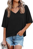 📦📦Womens Summer V Neck T Shirts Casual Short Sleeve Flowy Tops Cute Loose Fit Basic Tees Summervibes