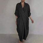 Retro Monk's Robe-style V-neck Cotton Linen Dress