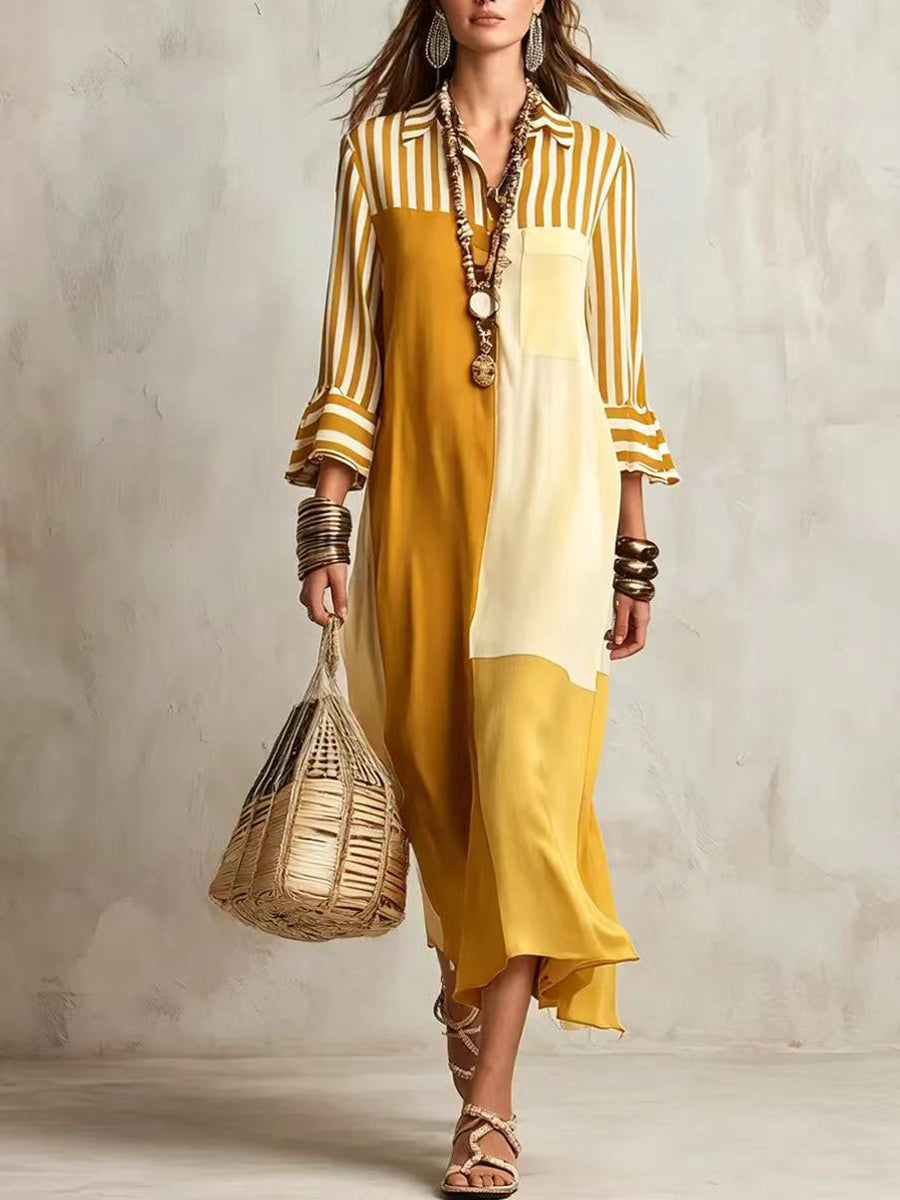 📦📦Women's Striped Spliced 3/4 Sleeves dress