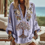 Women's Tribal Tree Of Life Floral Art Casual Shirt