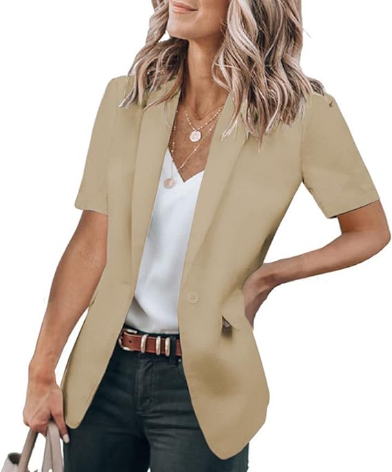 📦📦Women's Short Sleeve Casual Blazer Lapel Open Front Work Office Jacket