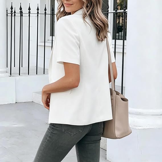 📦📦Women's Short Sleeve Casual Blazer Lapel Open Front Work Office Jacket