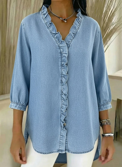 📦📦LAST DAY SAVE 49% ⏰Women's Casual Denim V-Neck Ruffled Shirt
