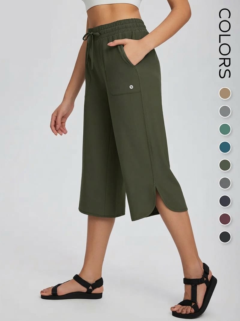 📦📦 Women's Wide Leg Yoga Capris – High Waisted with Pockets, Quick Dry, Lightweight, UPF 50+ Sun Protection – Loose Comfy for Hiking, Gym, Travel & Outdoor Workout ☀️