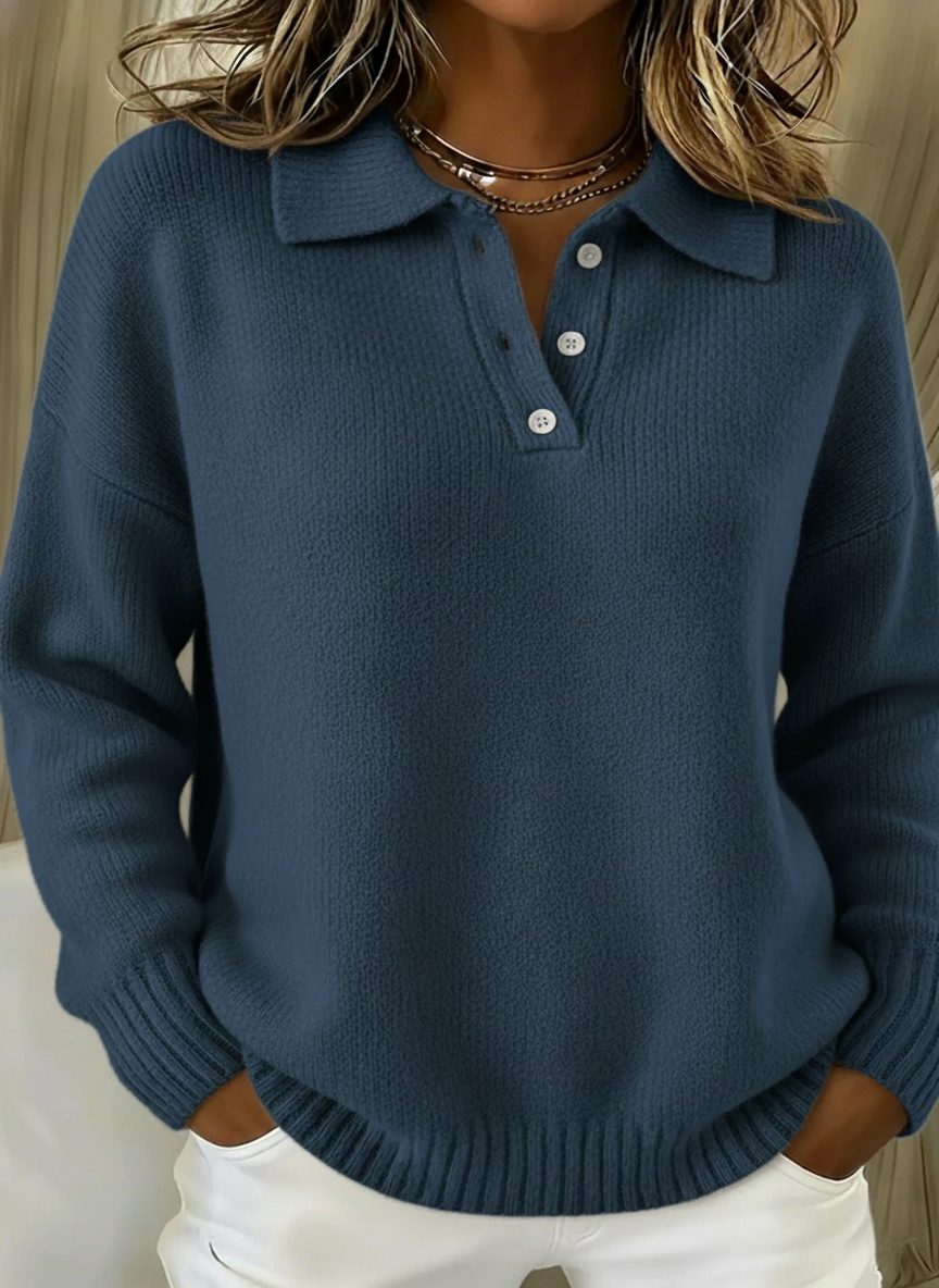📦📦CLEARANCE SALE🔥Classic Polo Neck Button-Down Solid Color Sweater Top