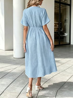 ✨⏰Women'S V-Neck Loose-Fitting Comfortable Long Solid Color Short-Sleeved Dress