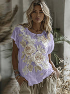 Women's Vintage Floral Art Linen Blend Comfy T-shirt