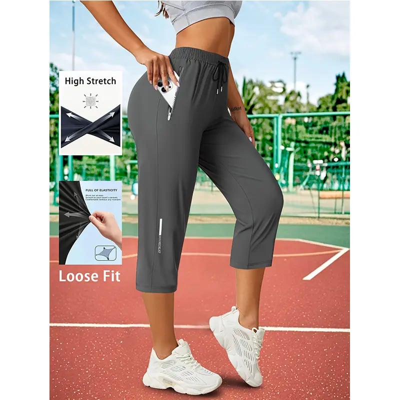 📦📦Women’s Capri Pants – Loose Fit, Summer Drawstring Waist, Zipper Pockets, Breathable High-Stretch Fabric, Suitable for Everyday Wear
