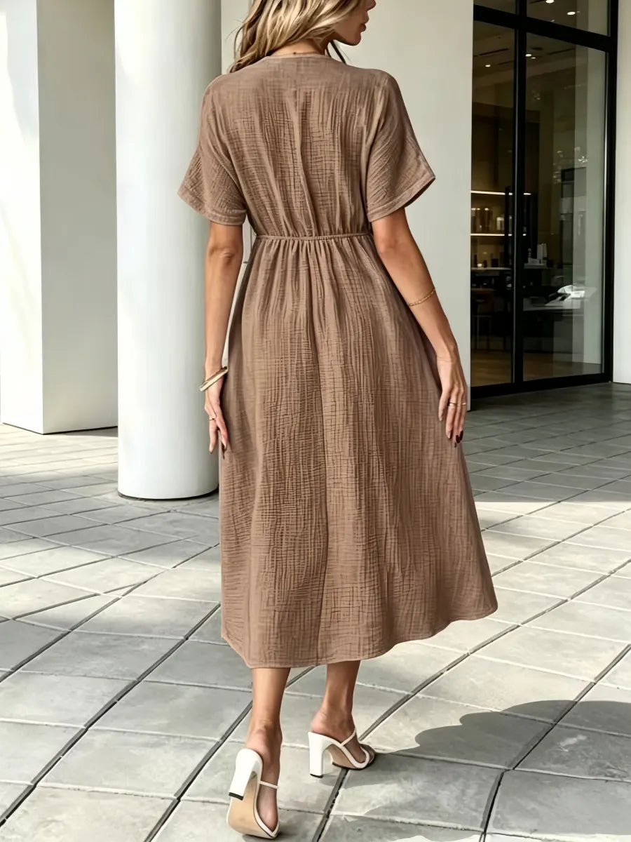 ✨⏰Women'S V-Neck Loose-Fitting Comfortable Long Solid Color Short-Sleeved Dress