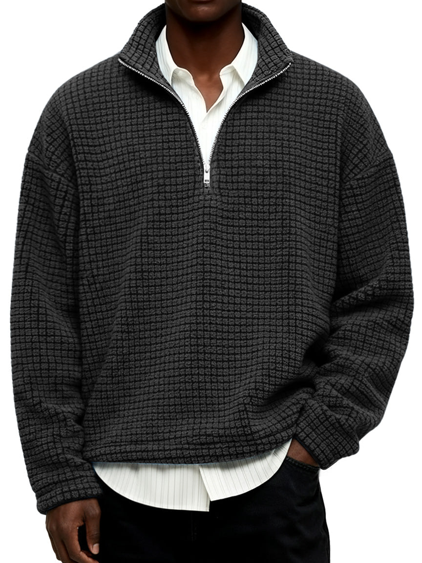 NEW🔥 Men's Daily Textured Stand Collar Zipper Casual Sweatshirt