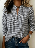 Today 50% Off🔥Women’s Classic Gingham Split V-Neck Blouse (BUY 2 GET FREE SHIPPING)
