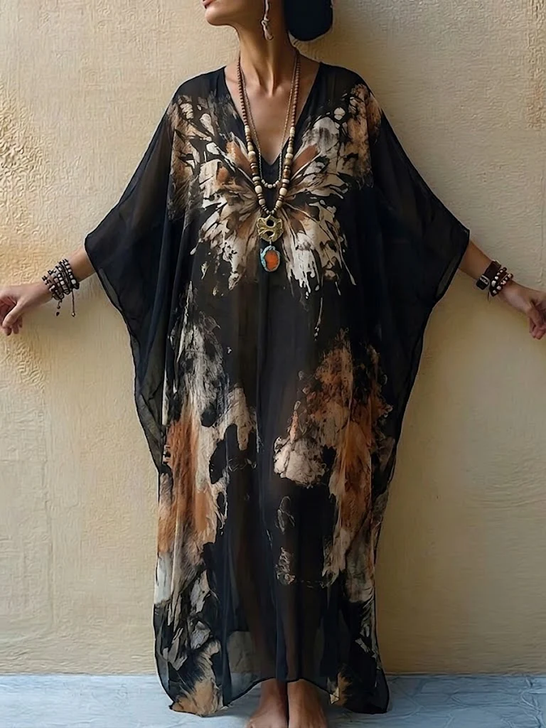 💝💝Bohemian Butterfly-print Flowy Maxi Dress
