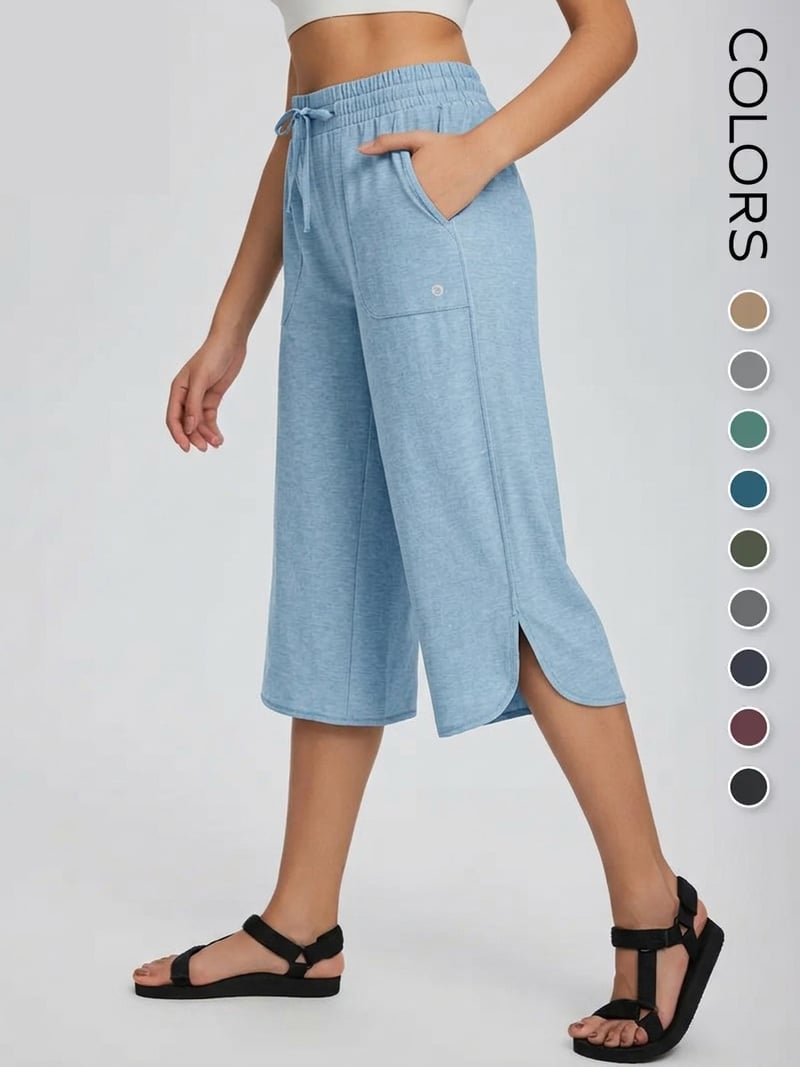 📦📦 Women's Wide Leg Yoga Capris – High Waisted with Pockets, Quick Dry, Lightweight, UPF 50+ Sun Protection – Loose Comfy for Hiking, Gym, Travel & Outdoor Workout ☀️