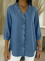 📦📦LAST DAY SAVE 49% ⏰Women's Casual Denim V-Neck Ruffled Shirt