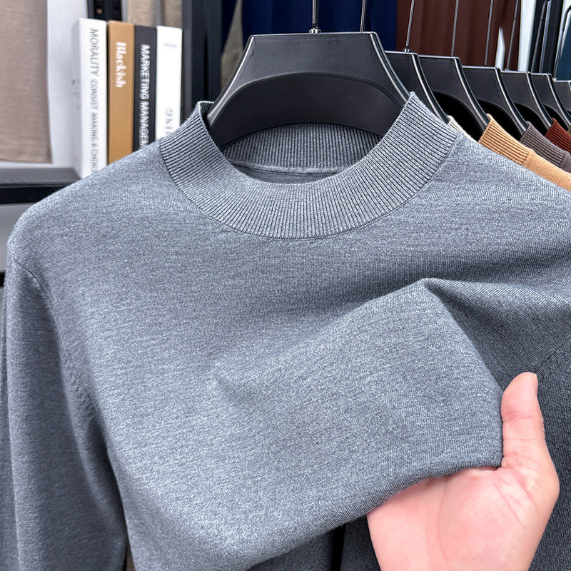2025 Autumn and Winter Men's Stand Collar Cashmere Casual T-shirt