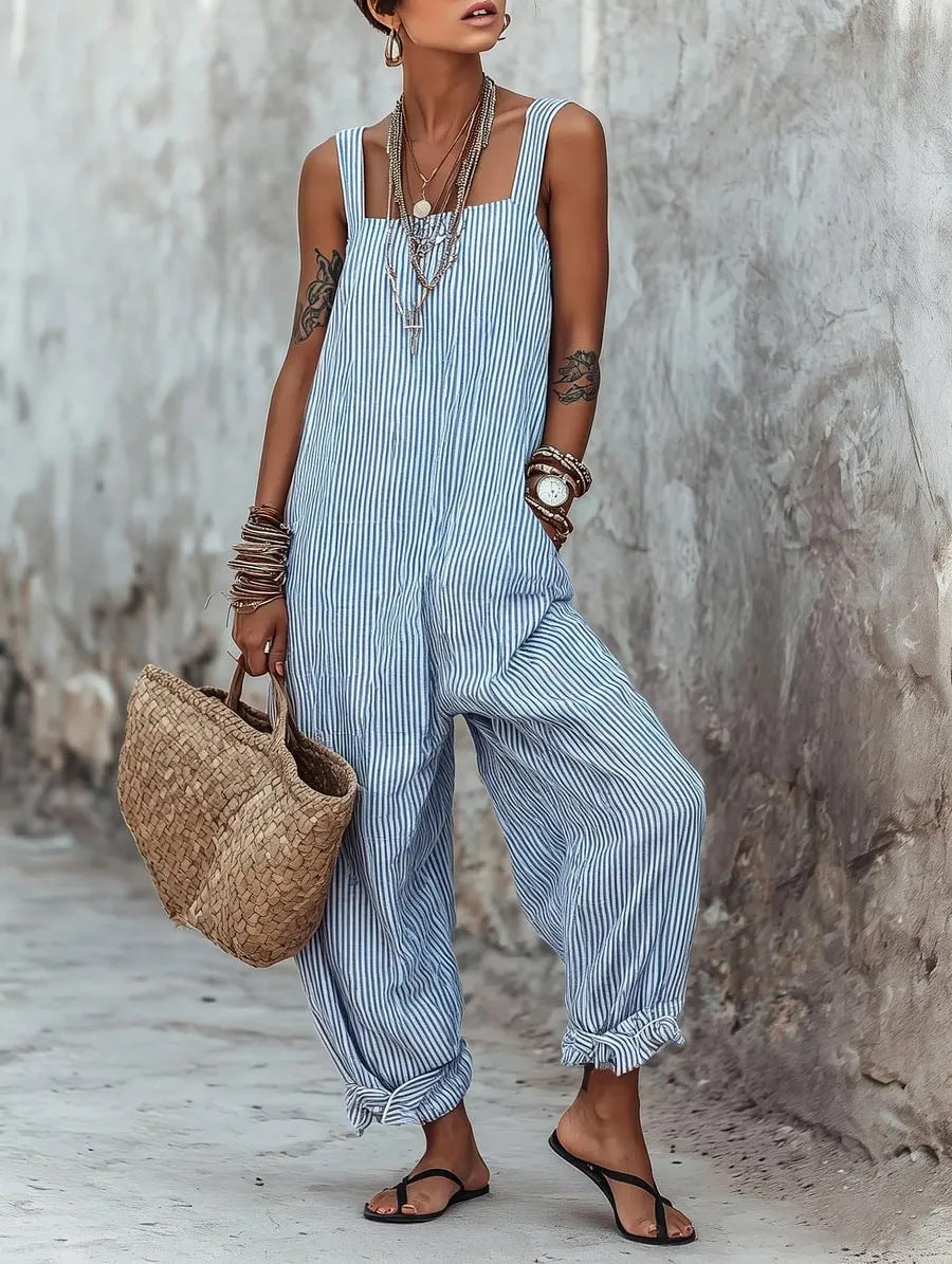 📦📦LAST DAY SAVE 49% ⏰Women's Minimalist Striped Loose-Fit Square-Neck Sleeveless Jumpsuit