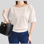 💝💝Elegant Off-Shoulder Batwing Sleeve Blouse – Soft Solid Color Casual Top