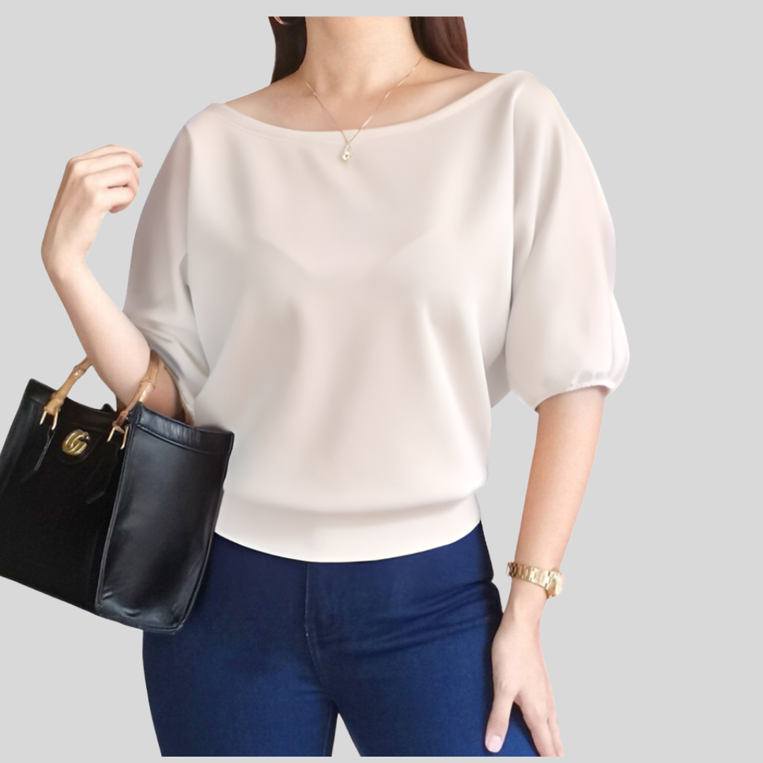 💝💝Elegant Off-Shoulder Batwing Sleeve Blouse – Soft Solid Color Casual Top