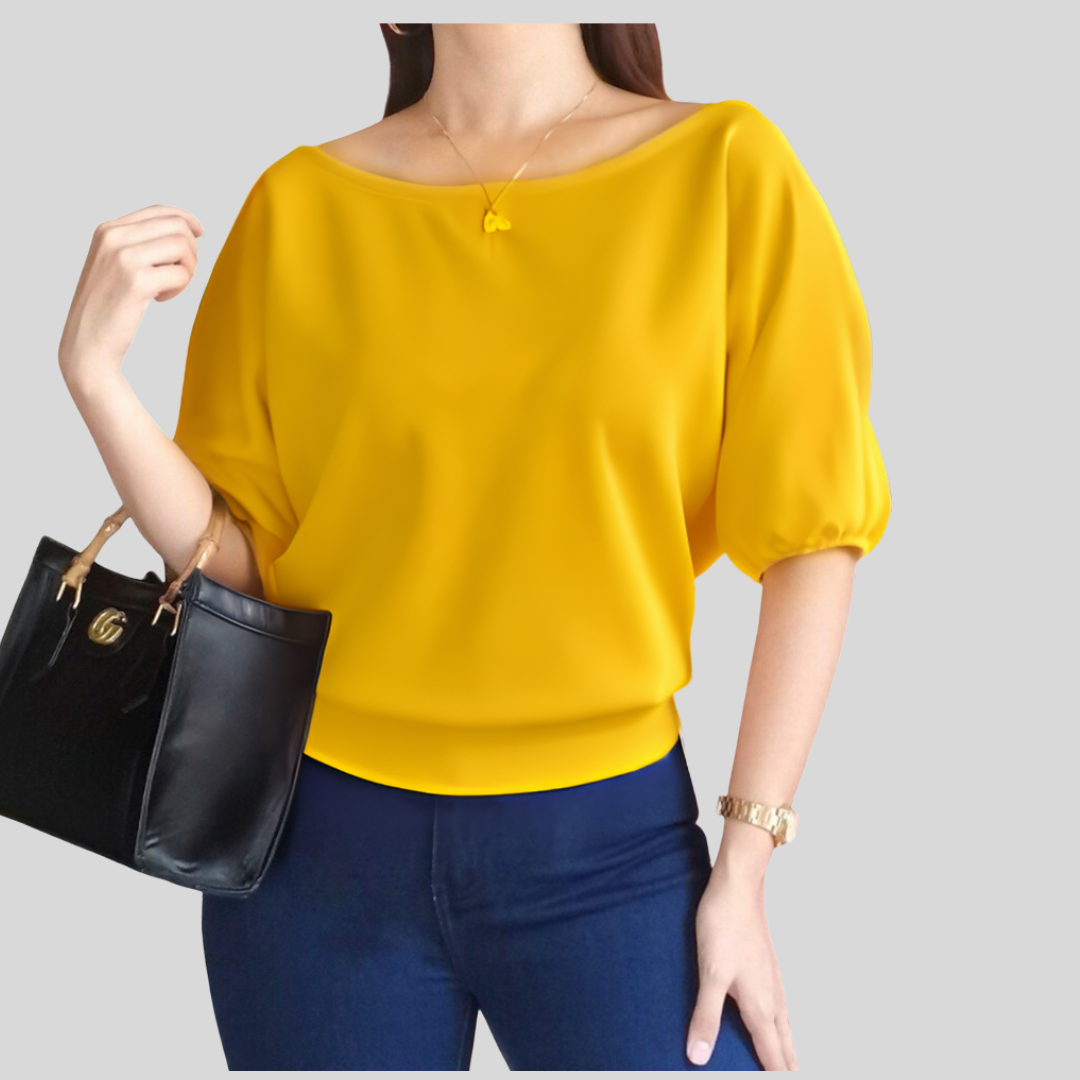 💝💝Elegant Off-Shoulder Batwing Sleeve Blouse – Soft Solid Color Casual Top