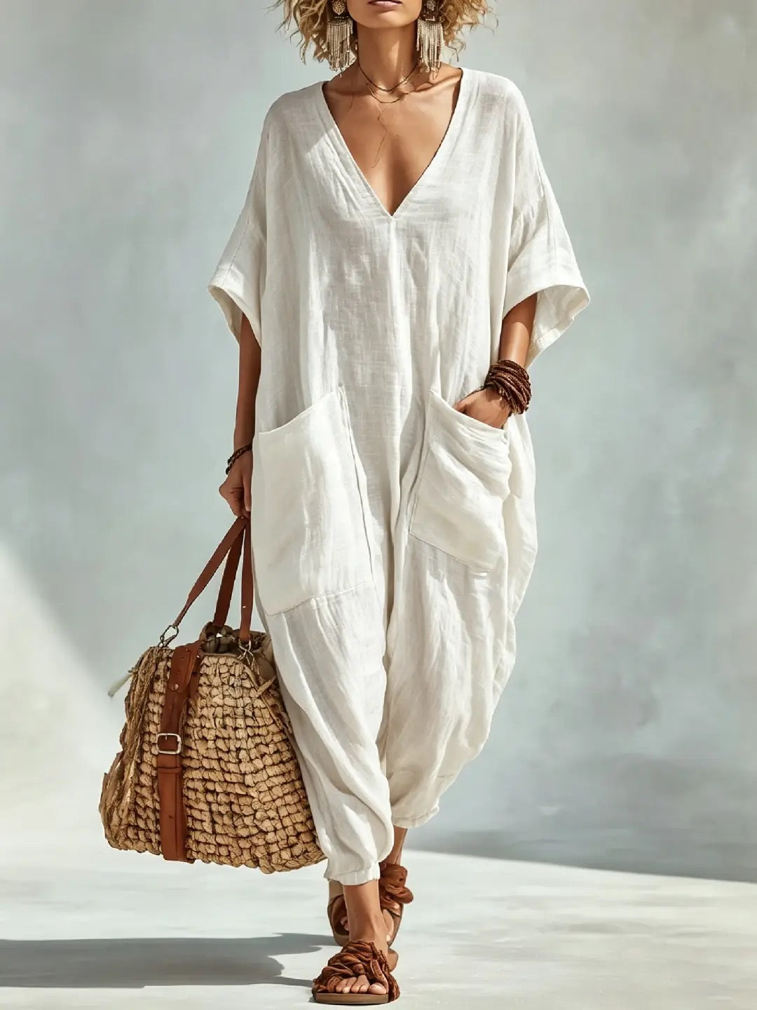 📦📦LAST DAY SAVE 49% ⏰Oversized Linen-look Cotton V-neck Harem Jumpsuit