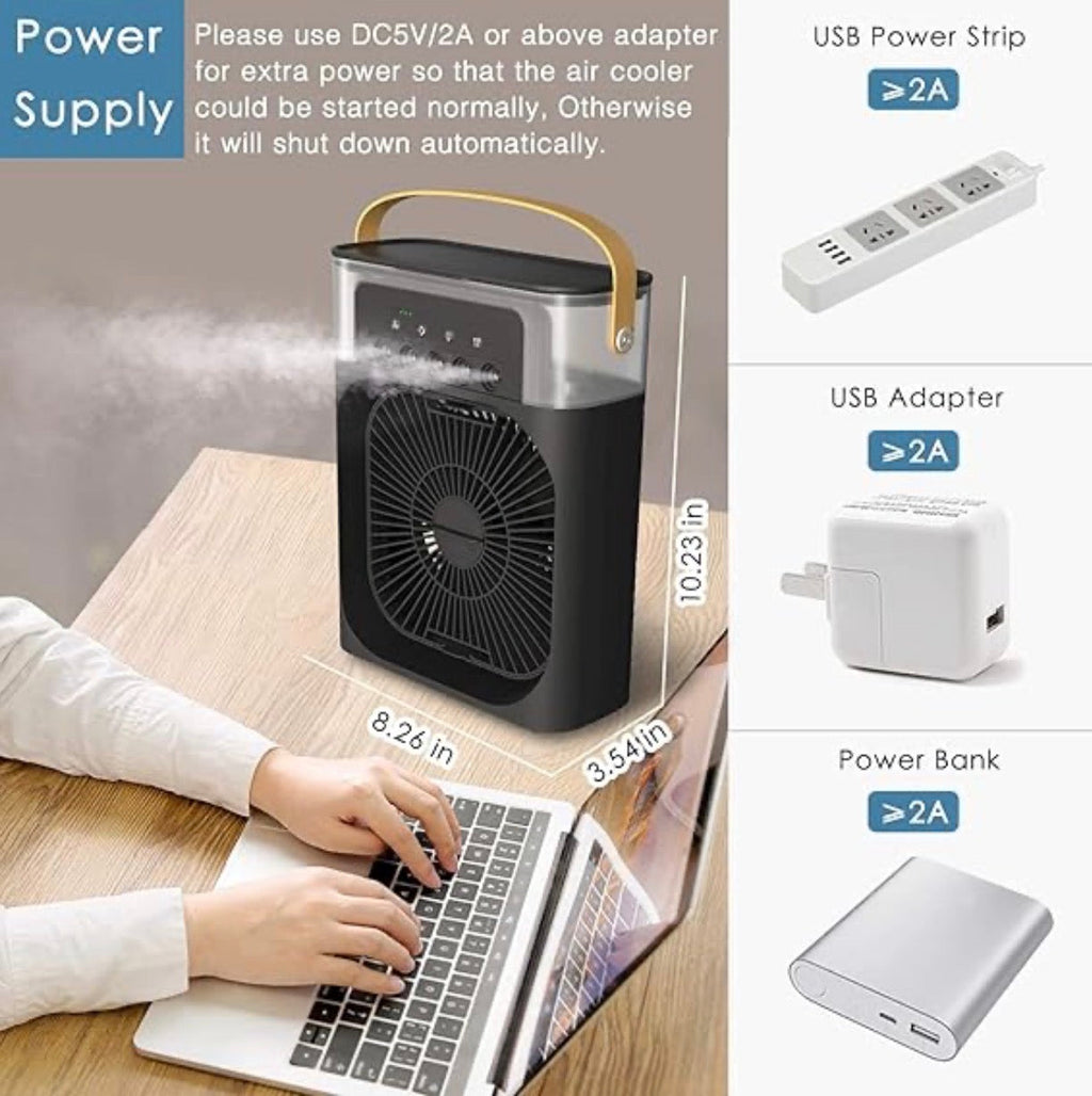 Summer Sale Now Live! Portable Mini Air Cooler Fan | Portable Humidifier Air Cooler Mist Fan Mini Table Fan for Home with 3 Speed Mode with Water Spray