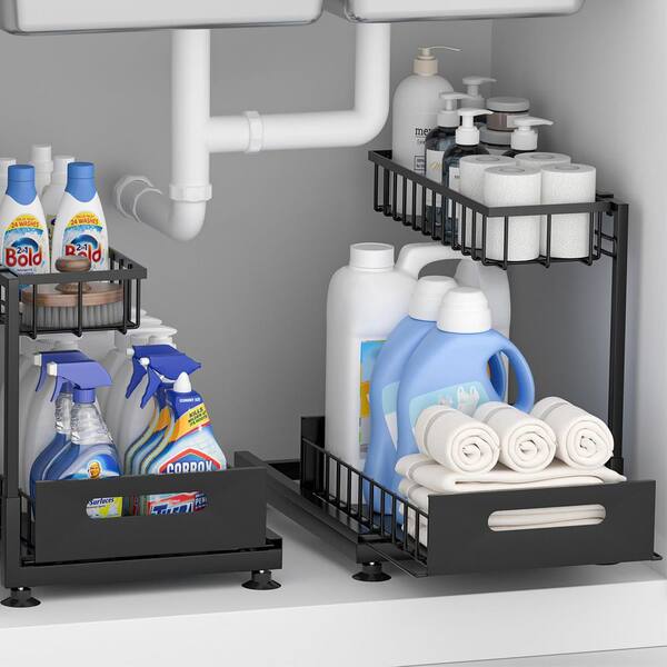 💚2 Tier Under Sink and Cabinet Organizer with Pull Out and Slide Out for Kitchen and Bathroom Storage (2-Pack)
