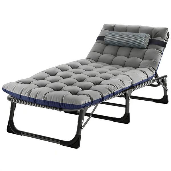 💚Foldable Guest Bed with Mattress, Outdoor Camping Cot with 4-Position Adjustable Reclining Nap Chair for Home Office, Supports 250LBs, Black