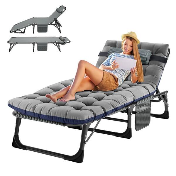 💚Foldable Guest Bed with Mattress, Outdoor Camping Cot with 4-Position Adjustable Reclining Nap Chair for Home Office, Supports 250LBs, Black