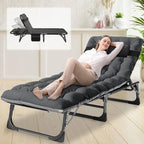 💚Foldable Guest Bed with Mattress, Outdoor Camping Cot with 4-Position Adjustable Reclining Nap Chair for Home Office, Supports 250LBs, Black
