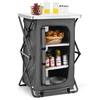 💚Grey Portable Outdoor Camping Storage Cabinet Folding Organizer Kitchen Table W/3-Shelves and Carry Bag For BBQ 35 in. H