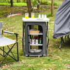 💚Grey Portable Outdoor Camping Storage Cabinet Folding Organizer Kitchen Table W/3-Shelves and Carry Bag For BBQ 35 in. H