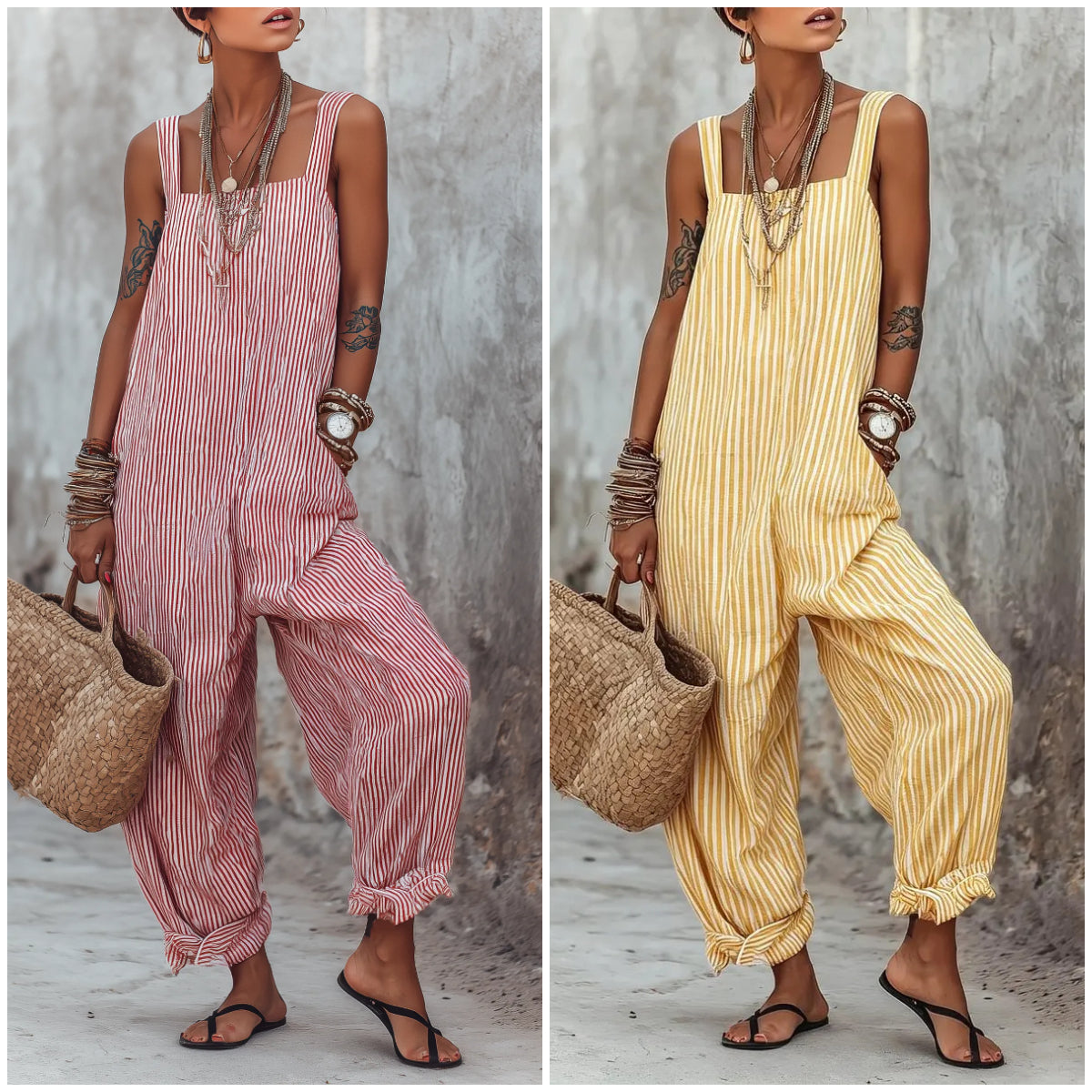 📦📦LAST DAY SAVE 49% ⏰Women's Minimalist Striped Loose-Fit Square-Neck Sleeveless Jumpsuit