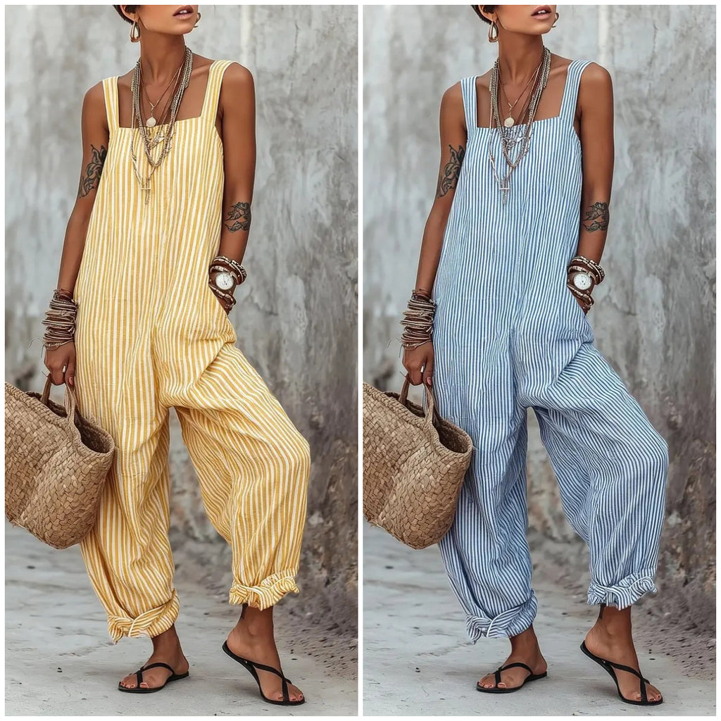 📦📦LAST DAY SAVE 49% ⏰Women's Minimalist Striped Loose-Fit Square-Neck Sleeveless Jumpsuit