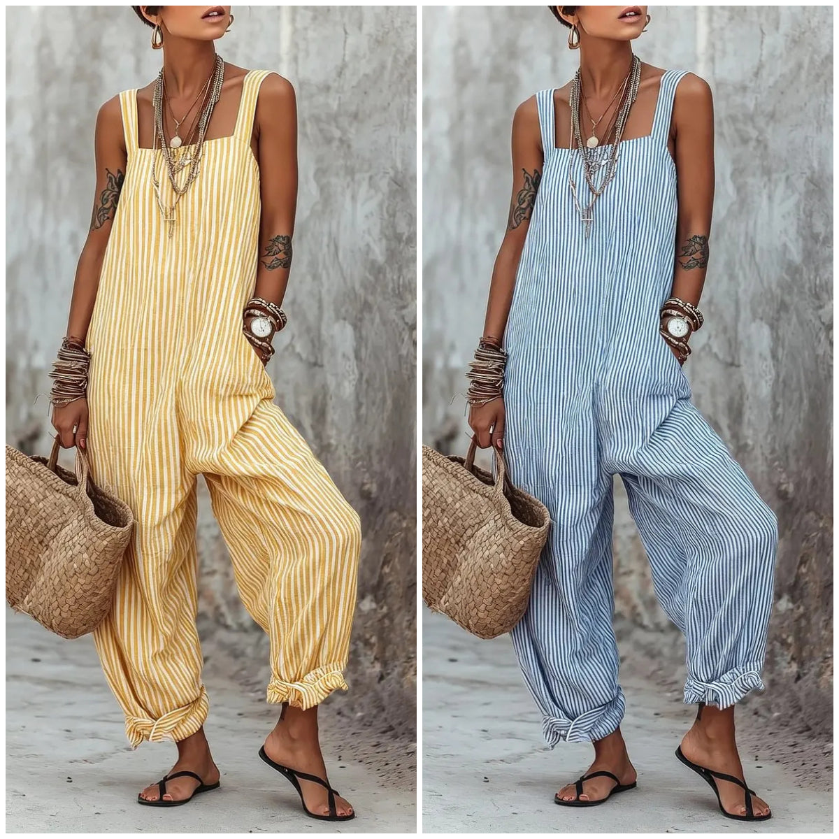 📦📦LAST DAY SAVE 49% ⏰Women's Minimalist Striped Loose-Fit Square-Neck Sleeveless Jumpsuit