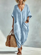 📦📦LAST DAY SAVE 49% ⏰Oversized Linen-look Cotton V-neck Harem Jumpsuit