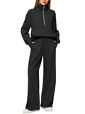 Women's two-piece oversized half-zip sweatshirt and wide-leg sweatpants casual set