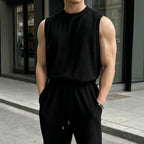 📦📦Mens 2 Piece Rib Knit Sweatsuit Tank Top Baggy Wide Leg Pants Set Vacation Beach Outfit for Men
