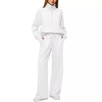 Women's two-piece oversized half-zip sweatshirt and wide-leg sweatpants casual set