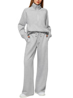 Women's two-piece oversized half-zip sweatshirt and wide-leg sweatpants casual set