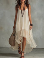 💝💝Boho Irregular Ruffle Hem Sleeveless Chiffon Maxi Dress