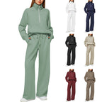 Women's two-piece oversized half-zip sweatshirt and wide-leg sweatpants casual set