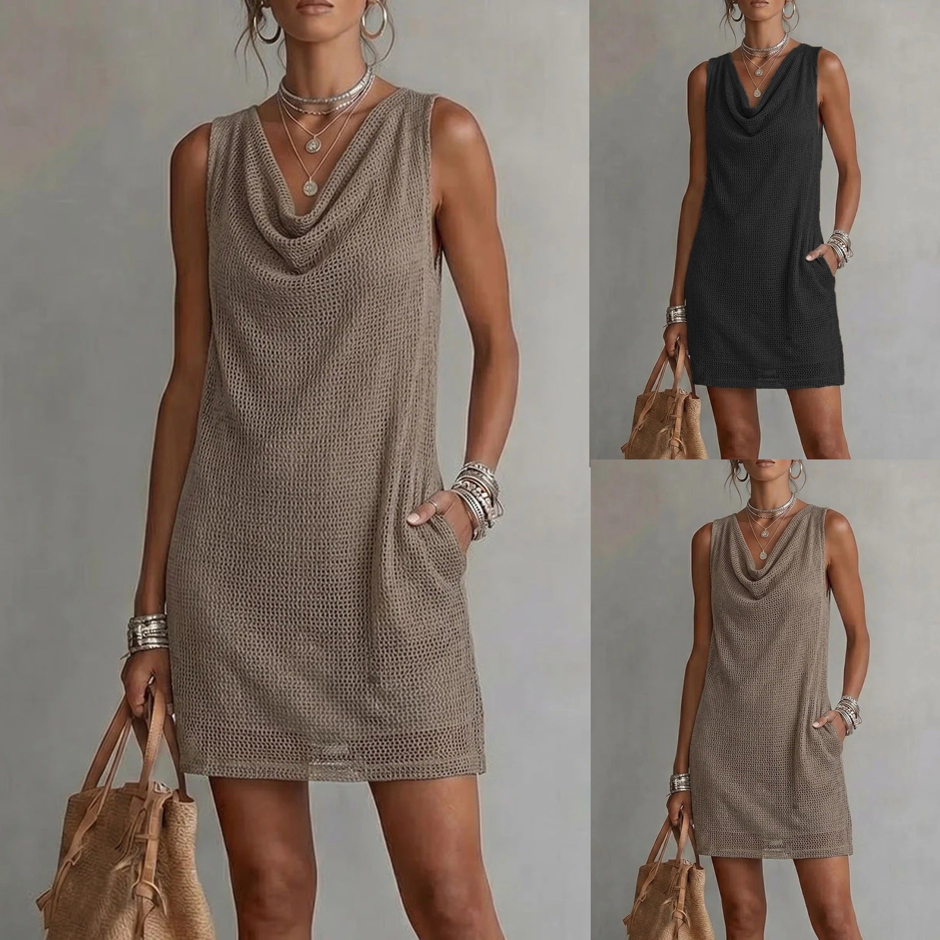 💝💝Women Hollow Out Knit Sleeveless Mini Dress