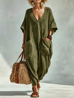 📦📦LAST DAY SAVE 49% ⏰Oversized Linen-look Cotton V-neck Harem Jumpsuit