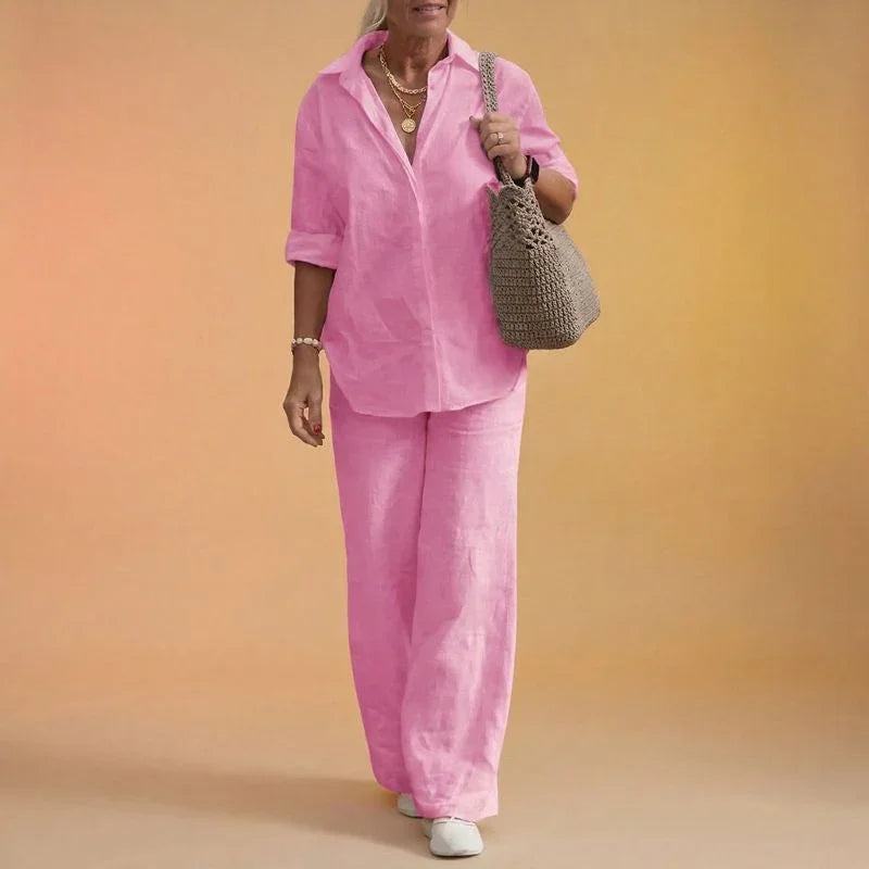 💝💝Cotton-Linen Set with Side-Slit Blouse
