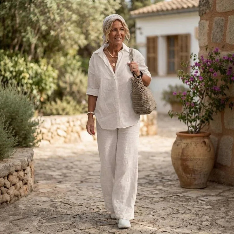 💝💝Cotton-Linen Set with Side-Slit Blouse