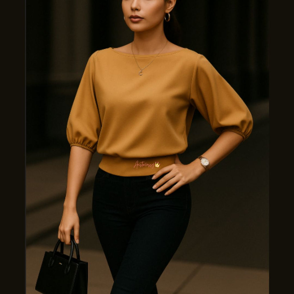 💝💝Elegant Off-Shoulder Batwing Sleeve Blouse – Soft Solid Color Casual Top