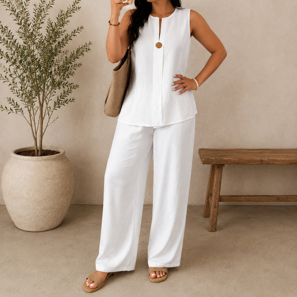 💝💝Set with Front Keyhole Neckline Top and Palazzo Pants