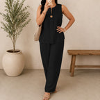 💝💝Set with Front Keyhole Neckline Top and Palazzo Pants