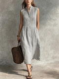 Women’s Casual Cotton-Linen Sleeveless Midi Dress