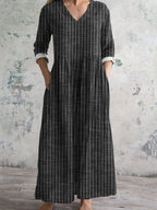 Vintage Stripe Pattern Women's Linen Dress